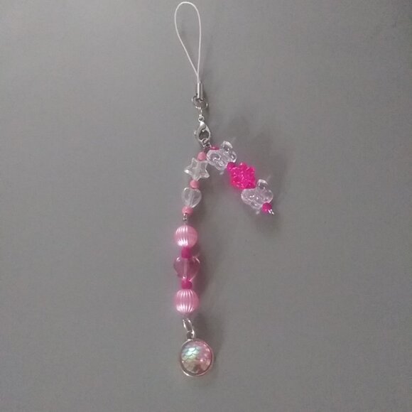 Pink Sparkle Butterfly & Star Beaded Phone Charm – Kawaii Glitter Accessory - Picture 1 of 6